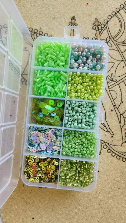 SET MOSTACILLAS Y LENTEJUELAS  VERDE FLUOR